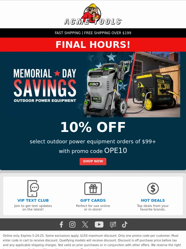 Acme Tools - 10% OFF select Outdoor Power Equipment - Ends Soon!