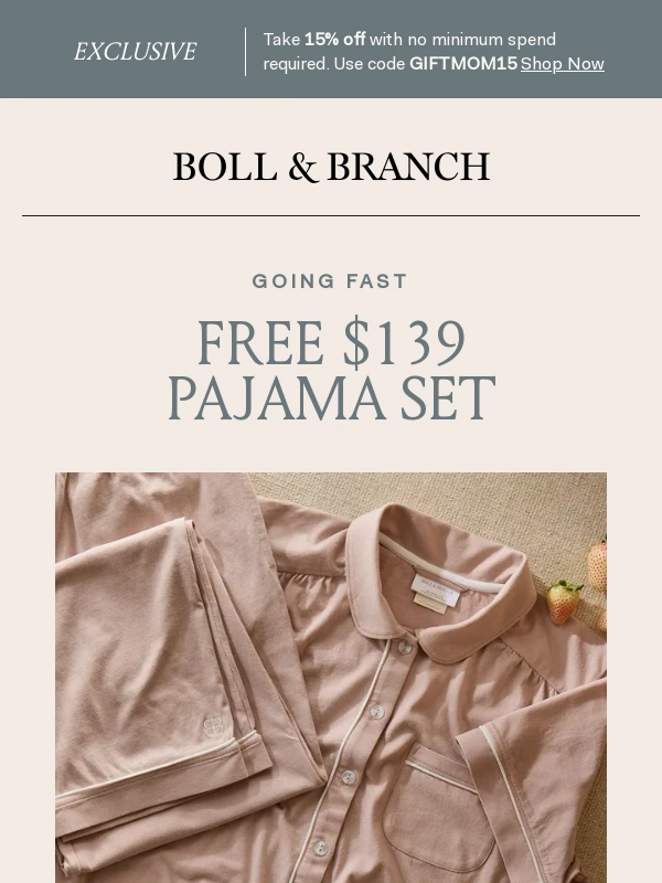 Boll & Branch - Going fast: FREE Sleep Set,just for you