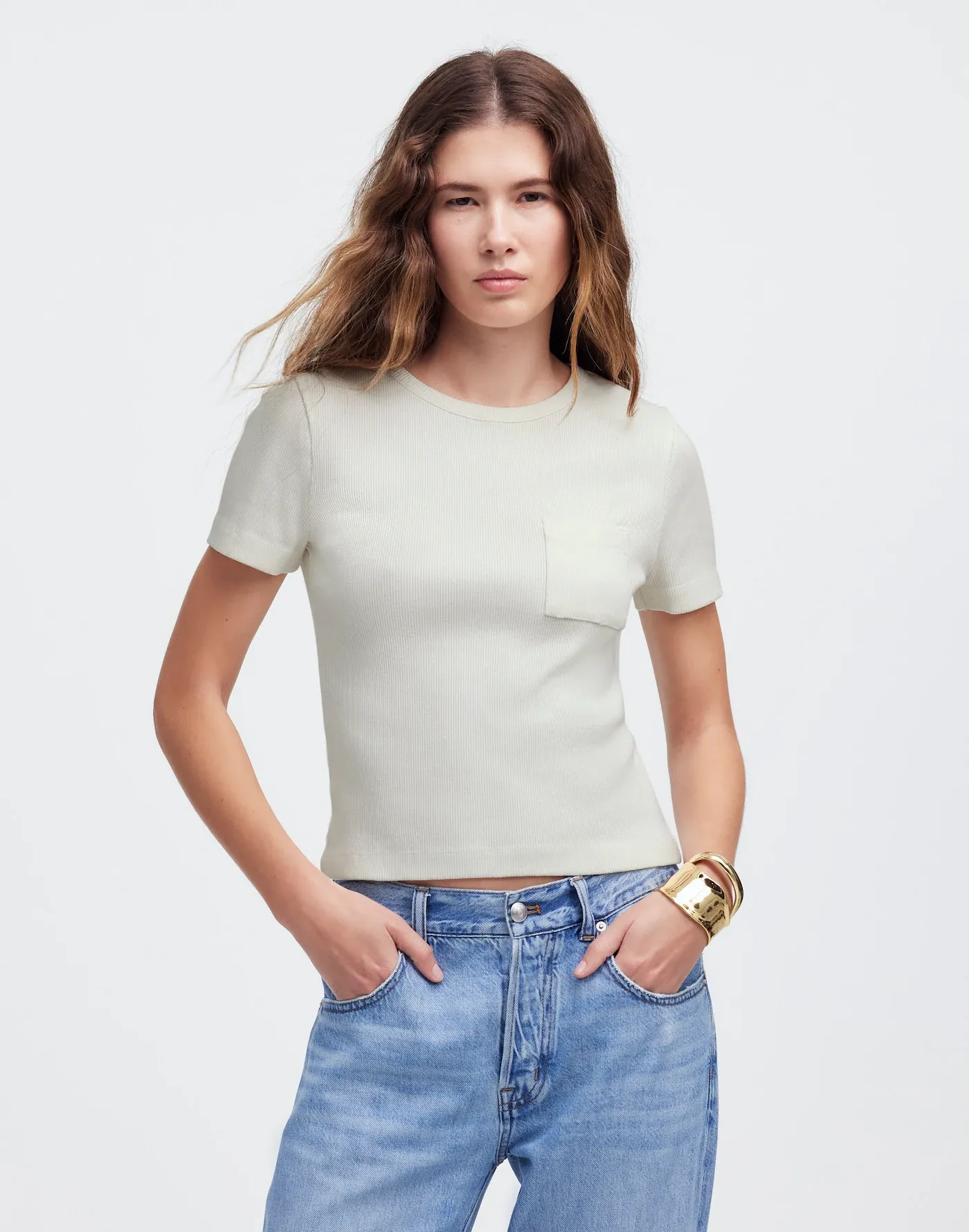 Garment-Dyed Ribbed Crewneck Pocket Tee