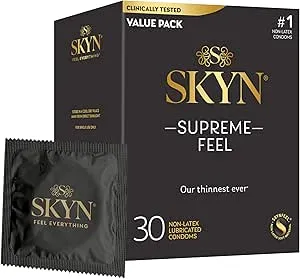 SKYN Supreme Feel Non-Latex Condoms, 30 Count, Ultra-Thin & Pre-Lubricated for a Natural, Smooth Fit