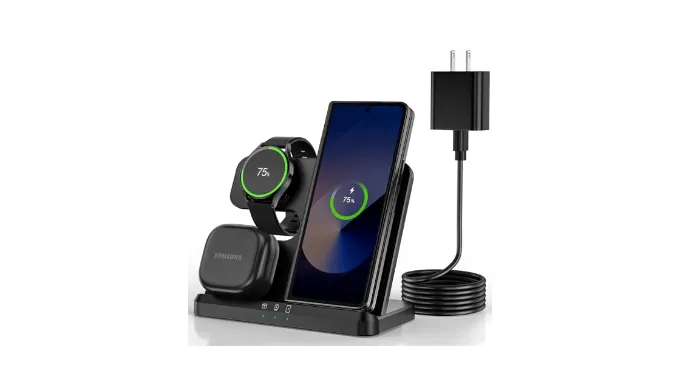 Wireless Charger for Samsung, 3 in 1 Charging Station for Samsung Galaxy S25/S24/S23/Z Fold 6/Flip 6/Buds, Watch 7/6/5/4/3, Suitable for Office, Home, Nightstand, Table