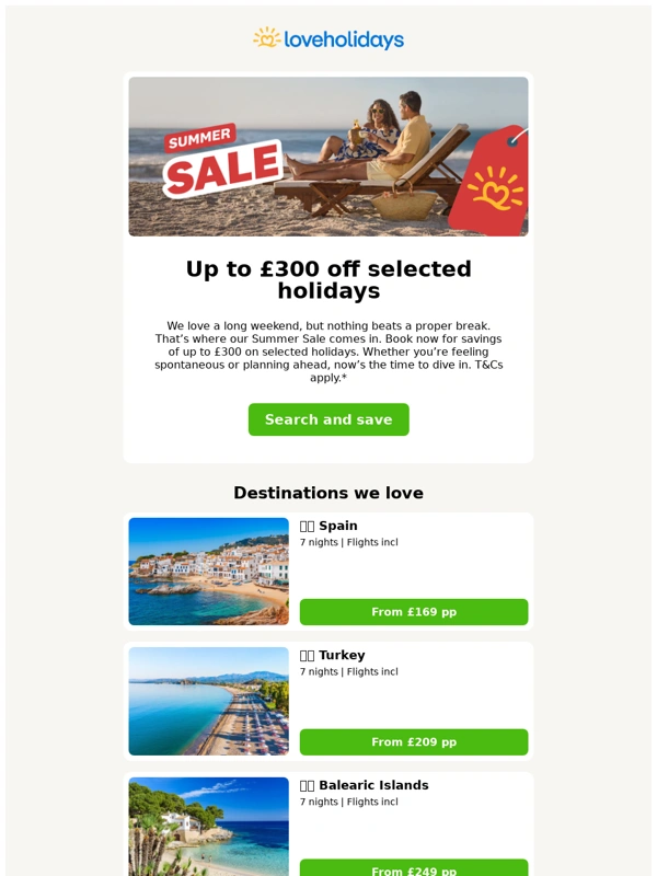 Love Holidays - Up to £300 off selected holidays ⏰