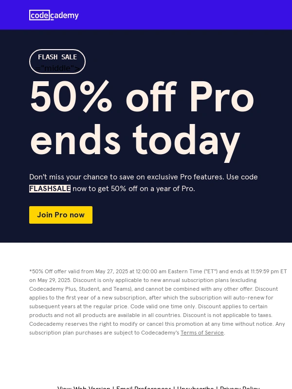 Codecademy - Last chance to save 50% on Pro