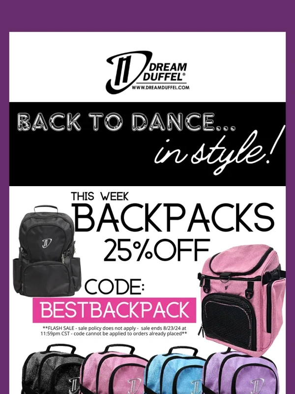 Dream Duffel - 25% Off Backpacks: Get Ready for Dance!