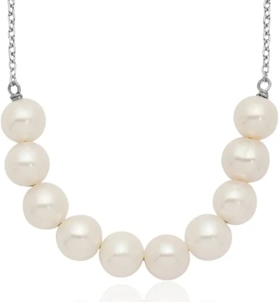 925 Sterling Silver White Near Round Freshwater Cultured Pearl Chain Necklace