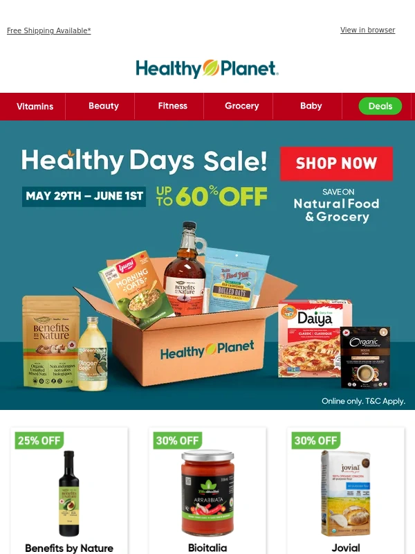 Healthy Planet - Grocery Goodness Awaits: Up to 60% Off with Healthy Days Deals!