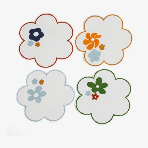 Misette Floral Embroidered Linen Coasters (Set of 4)