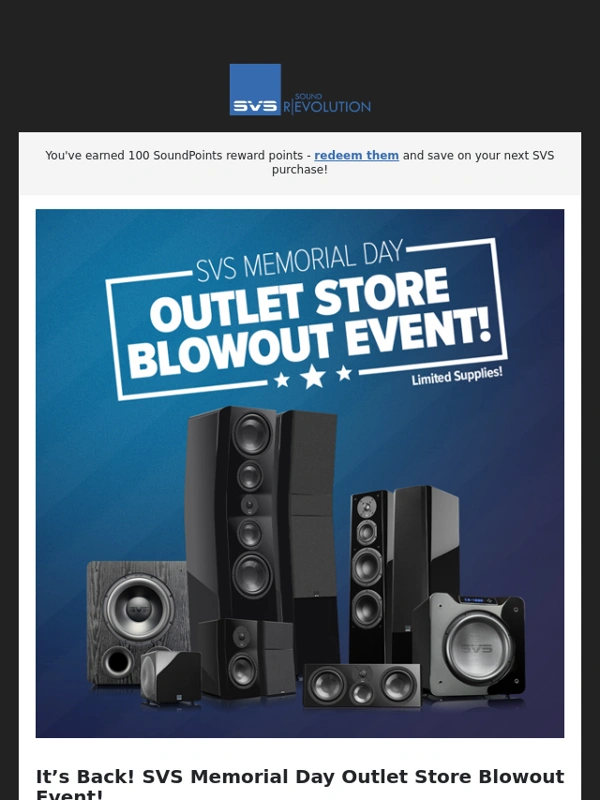 SVS - It’s On Now! SVS Memorial Day Outlet Store Blowout Event!