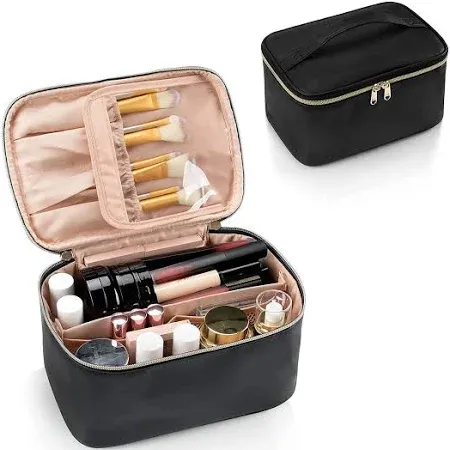 Large Portable Makeup Bag with Toiletries Brushes Slots and Divider
