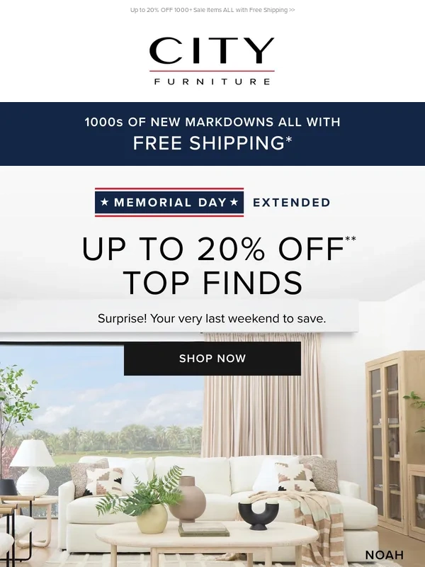 City Furniture - Extended! Memorial Day Deals Now End 6/1