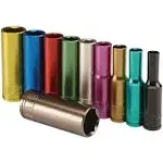 Pittsburgh Professional 10 Piece Color Coded 1/4" Drive Deep Wall SAE Socket Set