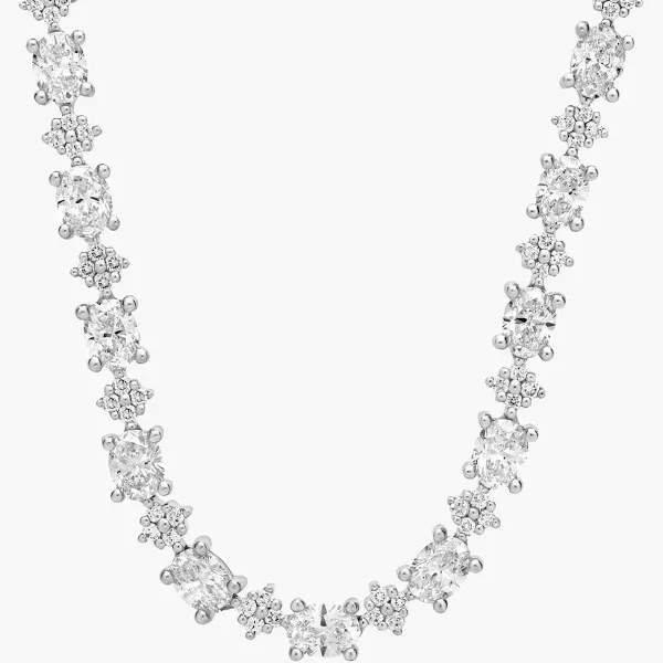 Blue Nile 3 ct.tw Oval and Round Diamond Chain Necklace in 14K White Gold