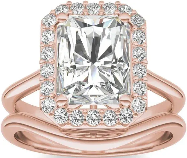 Charles & Colvard Moissanite Radiant Halo Bridal Set Engagement Ring
