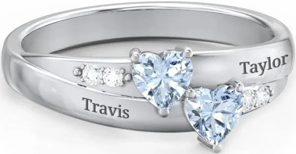 Gold Double Heart Birthstone Ring with Accents
