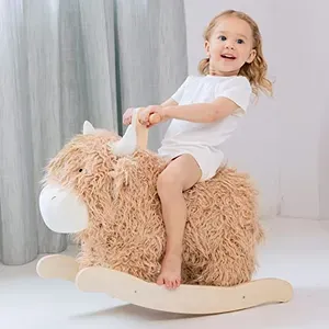 Baby Rocking Horse for 1 Year Old,Wooden Cow/Yak Horse Rocking with Wicker Plush Wooden Ride On Toy for 2 Years Old Girl&Boy Nu.