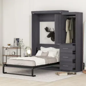Euroco Wood Murphy Wall Bed with Wardrobe and Drawers