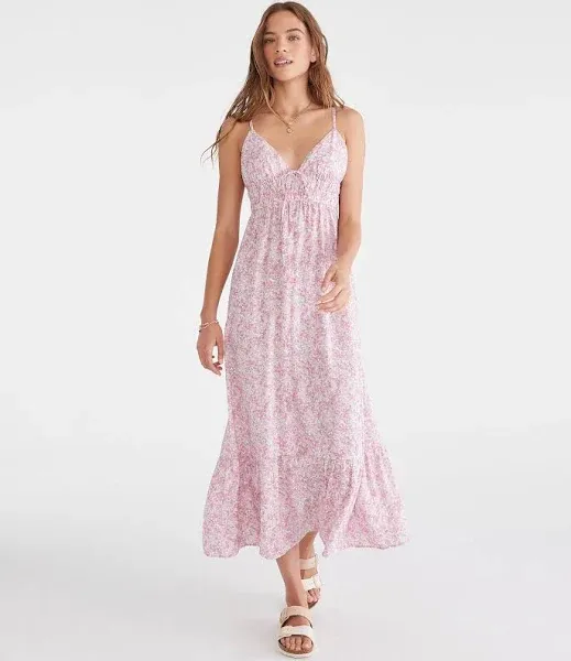 Aeropostale Women's Floral V-Neck Tie-Front Maxi Dress