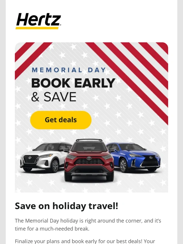 Hertz - ? Book early for Memorial Day deals,!
