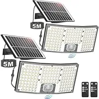 2-Pack Tobusa Outdoor Motion Sensor Solar Lights with Remote, 4000LM Dusk to Dawn Solar Security Lights Separate Panel, 3 Modes/IP65/16.4FT Cable Solar Lighting for Outside Yard Garage