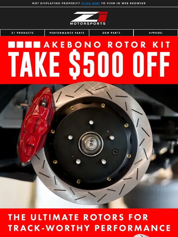 Z1 Motorsports - $500 OFF Two-Piece Akebono Front & Rear Rotor Kits