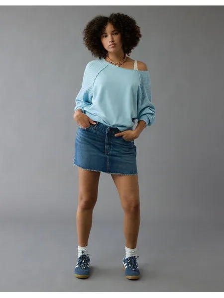 Ae Stretch Curvy High-Waisted Denim Mini Skirt