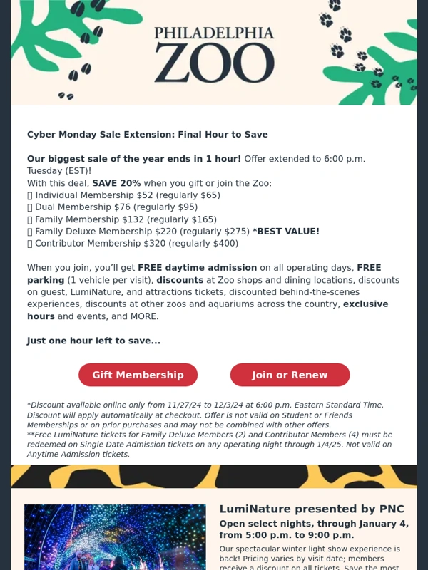 Philadelphia Zoo - FINAL HOUR to SAVE 20% on Zoo Membership