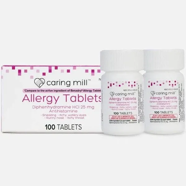 FSA-Eligible Caring Mill Diphenhydramine Allergy Relief Tablets