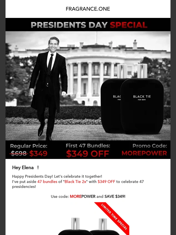 Fragrance - Presidents Day Special ? 47 Bundles of "Black Tie 2X" with $349 OFF ? Members Only