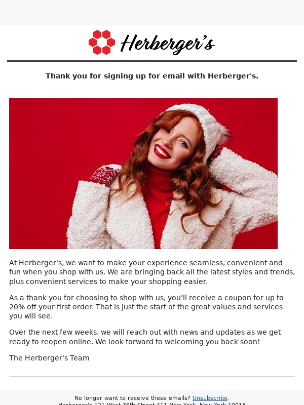 Herbergers - Thanks for signing up!