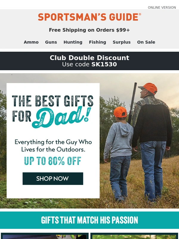 Sportsmans Guide - Club Double Discount | Up to 80% Off Father’s Day Gifts