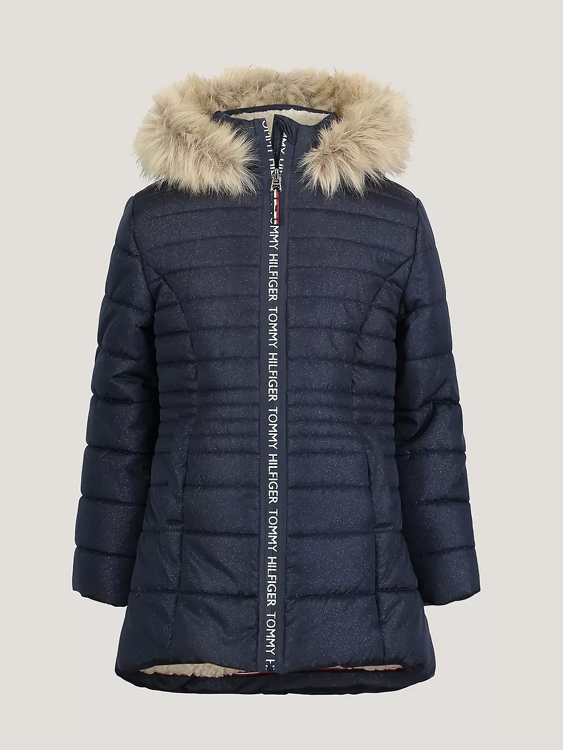 Tommy Hilfiger Girls' Kids' Hooded Logo Tape Long Puffer - Navy - 2