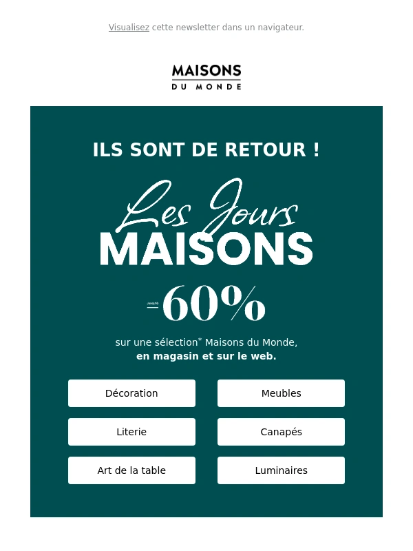 Maisons du Monde - Jusqu'à -60% : les Jours Maisons sont de retour ?