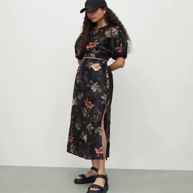 Asta Viviana Silk Linen Blend Maxi Skirt