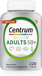 Centrum Silver Multivitamin for Adults 50 Plus, Multivitamin/Multimineral Supplement, Vitamin D3, B Vitamins, Gluten Free, Non-GMO Ingredients, Supports Memory and Cognition in Older Adults - 220 Ct