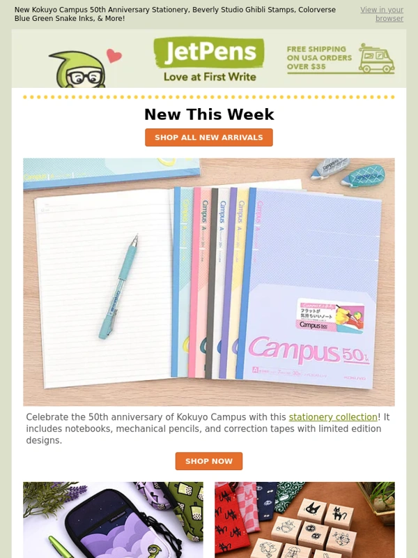 Jet pens - New Kokuyo Campus 50th Anniversary Stationery,Beverly Studio Ghibli Stamps,Colorverse Blue Green Snake Inks,& More!