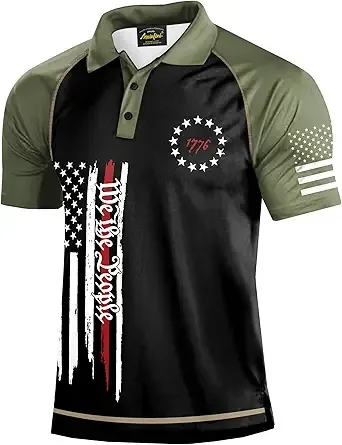 Mainfini Mens Short Sleeve Golf Shirt 1776 USA Flag Graphic Button Polo Shirt (S-3XL)