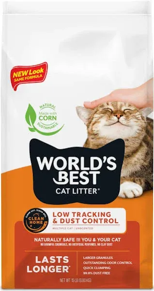 WORLD'S BEST CAT LITTER - Unscented 15-Pounds, Multiple Cat, Natural Ingredients, Quick Clumping, Flushable