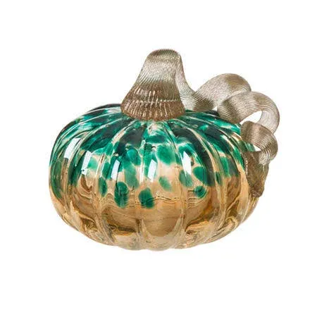 Glitzhome Blue/Gold Glitter Small Glass Pumpkin