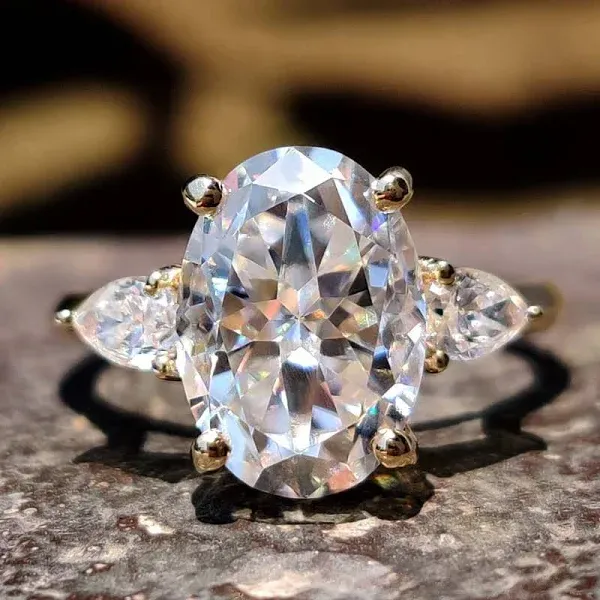 Elegant 4.13 TCW Oval Rensu Cut Unique Three Stones Engagement Ring