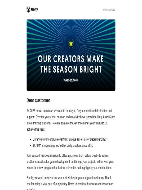 Unity Asset Store - Thank you for creating magic this year