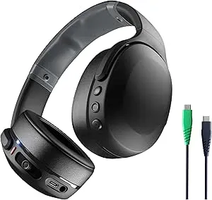 Skullcandy Crusher Evo Wireless Bluetooth Headphones with Multi-Sensory Bass and Charging Cable, Noise Isolating Over-Ear Fit, Up to 40 Hours Battery, Microphone for iPhone Android - True Black