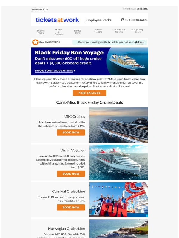 Tickets At Work - Set Sail for Less: Black Friday Cruise Deals + More Travel Perks!