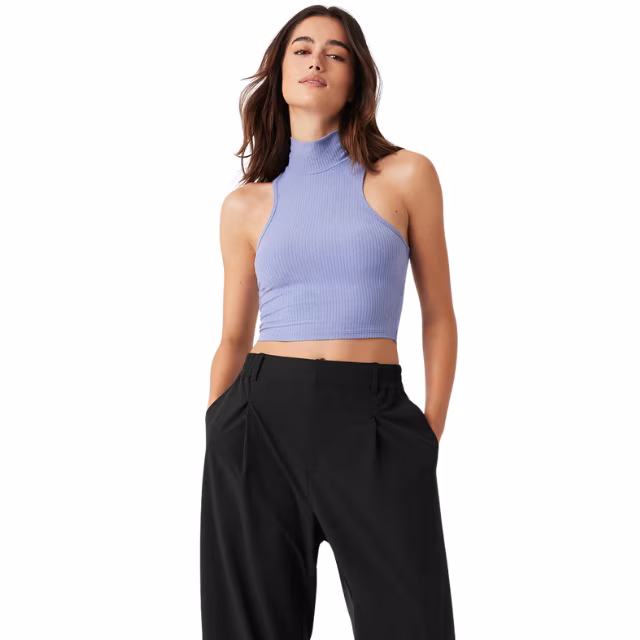 Alo Yoga Ribbed Sea Coast Cropped Turtleneck Tank