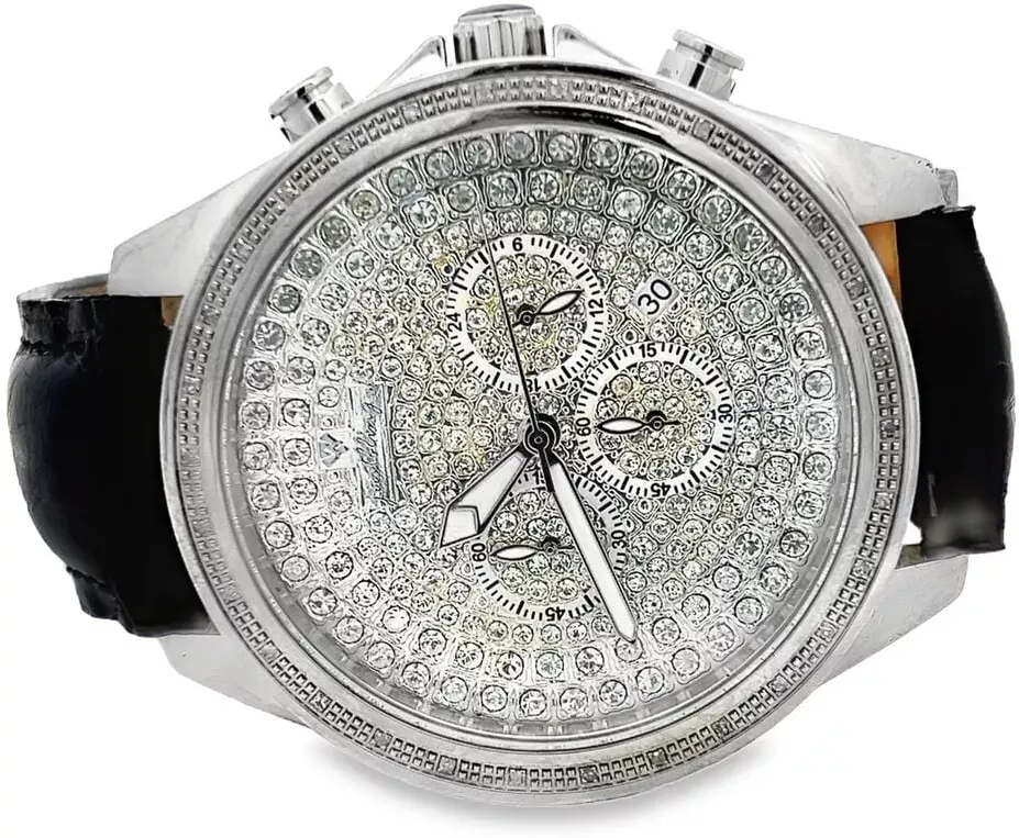 HipHopBling .30cttw Diamond Pave Dial Watch w Leather Band
