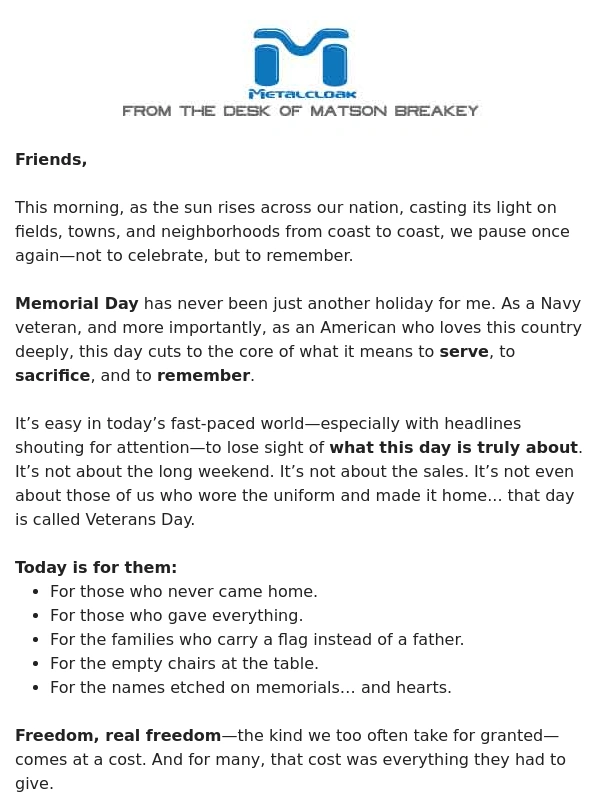 Metalcloak - ? Memorial Day & the Price of Freedom