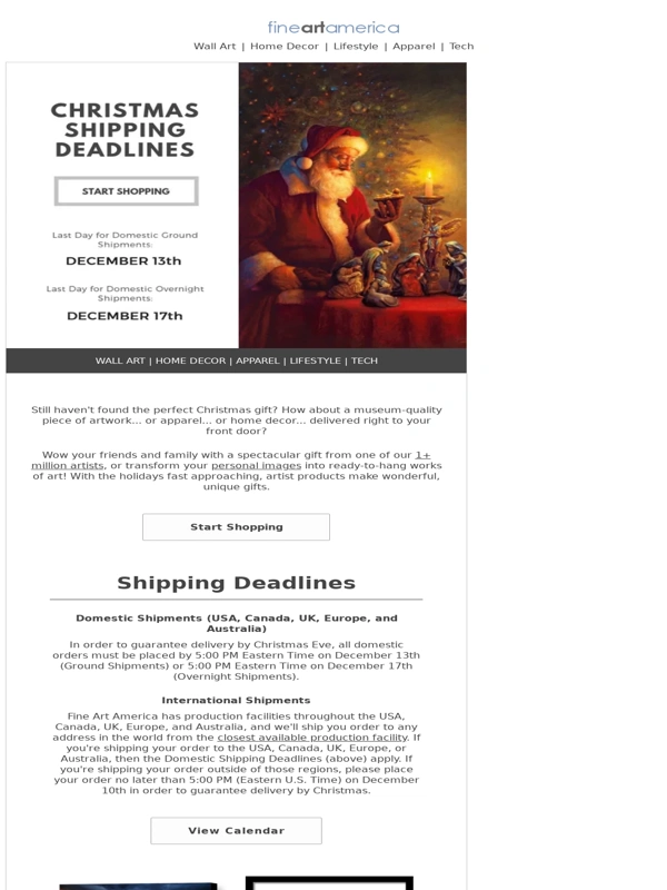 Fine Art America - Give the Gift of Art,Apparel,Home Decor,and More - Holiday Shipping Deadlines