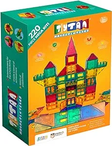 220-Piece Tytan TILES Supersized Magnetic Tiles Building Set, 1000s of Creations, Large 3D Castles, Massive Vehicles, & Rocket Ships, Ages 3 and Up