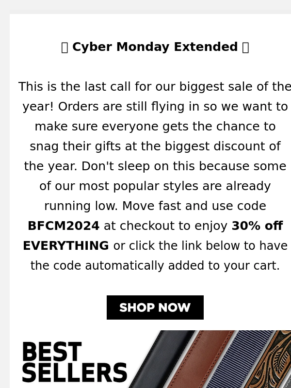Mission Belt - Cyber Monday Sale Extended! 30% Off EVERYTHING