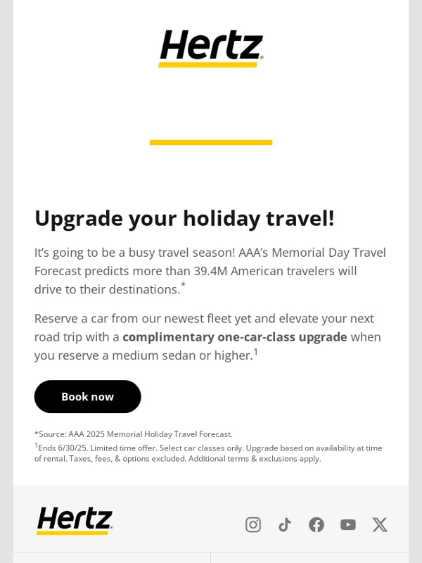 Hertz - ? Start your holiday with a FREE upgrade