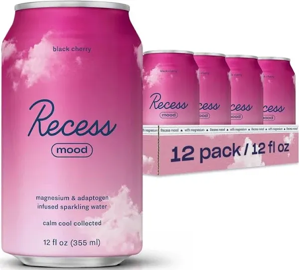 Recess Mood Magnesium Infused Sparkling Water Black Cherry 12 Fl Oz Each (12 Pack)